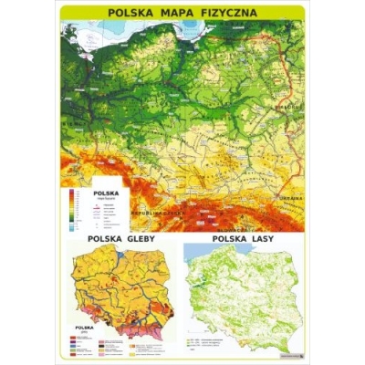 Polska mapa fizyczna - plansza ścienna